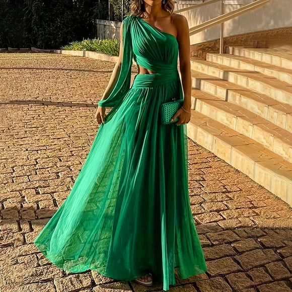 Gspmoly Summer Dresses, Fashion Women Sexy Casual Summer Solid One Shoulder Sleeveless Long Dress Sundresses for Women Clearance