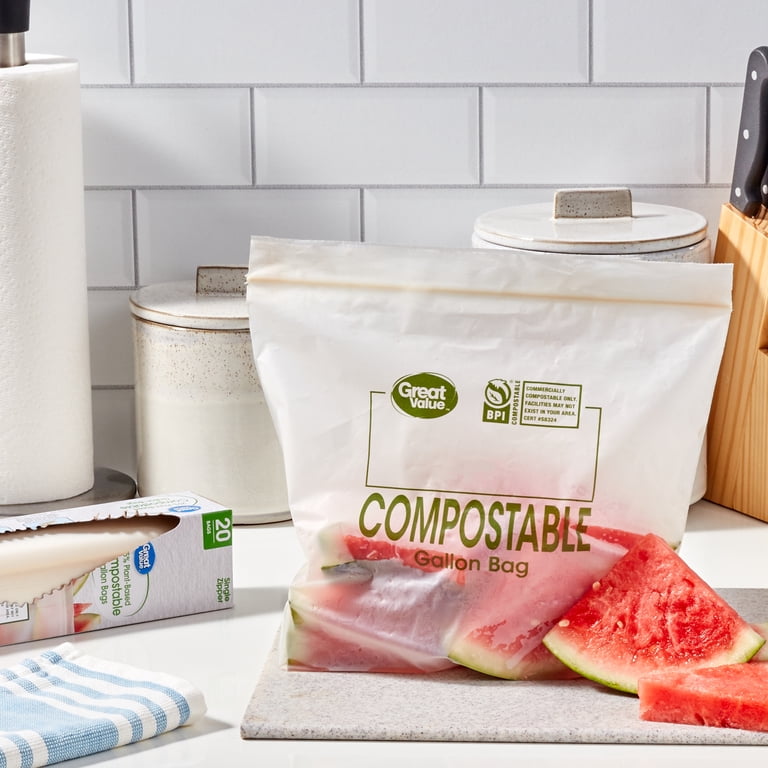 Great Value 25% Plant-Based Compostable Gallon Bags, 20 Count