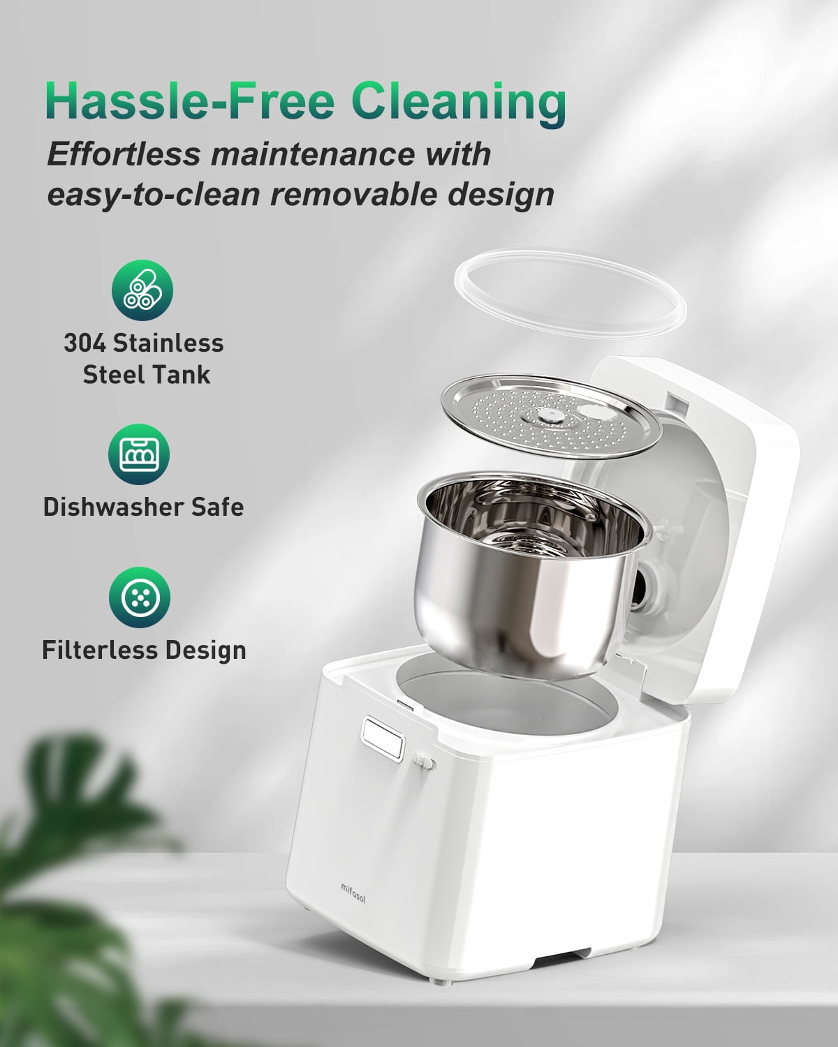 Mifasol Stainless Steel Humidifier, 3.3L/0.87Gal Steam Humidifier Large Room up to 800 sq ft, Easy to Clean Warm Mist Humidifiers for Bedroom, White