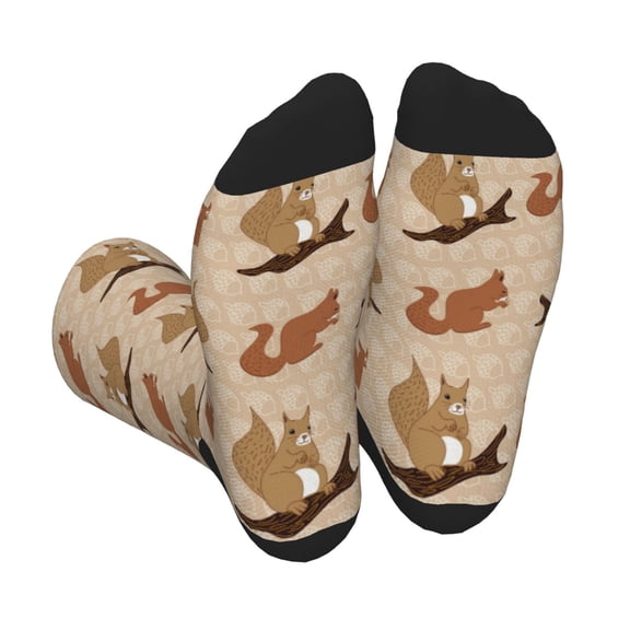 Xecao Cartoon Squirrel Print Crew Socks for Men and Women, Men's Soft Moisture-wicking Sock