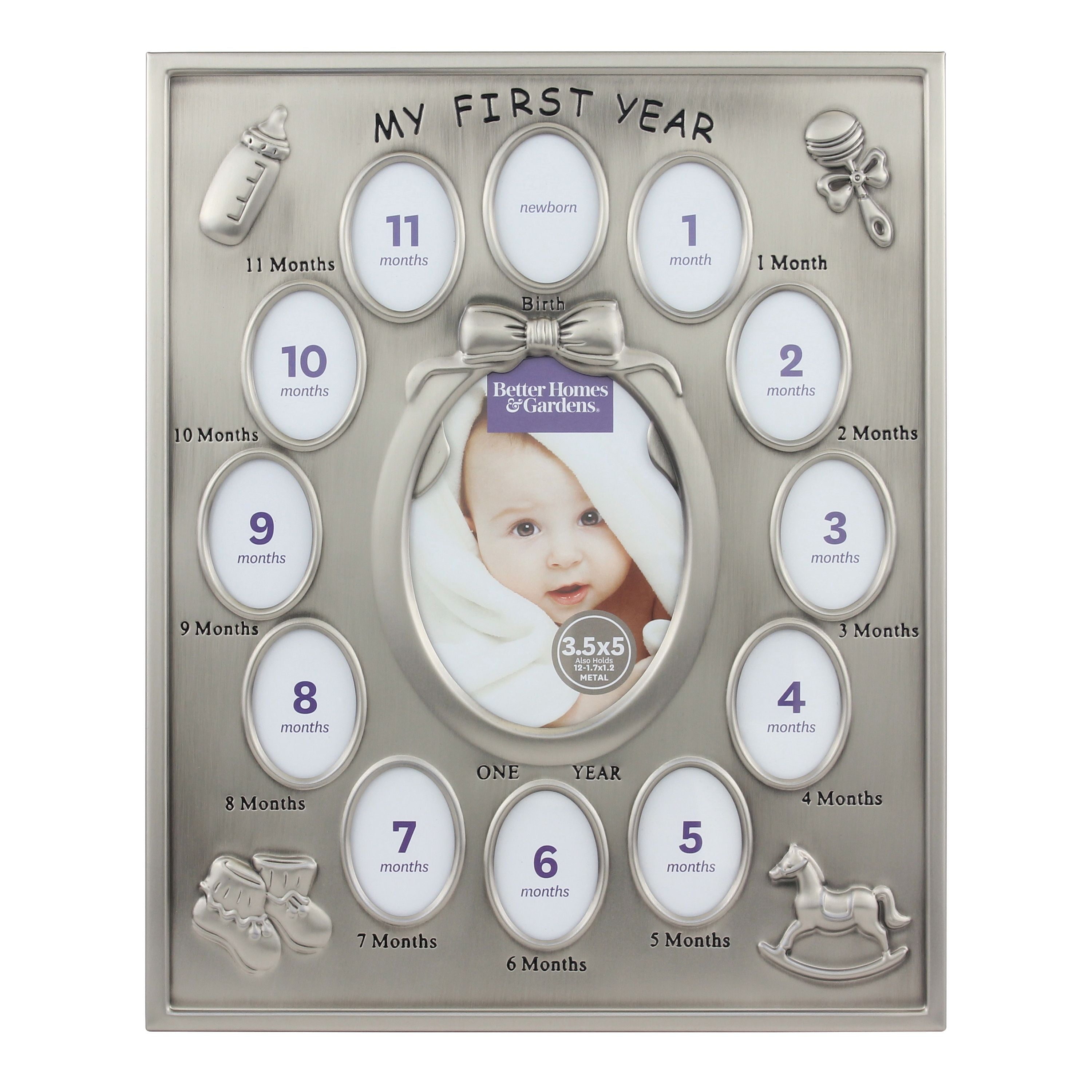 Better Homes & Gardens 11' x 9' Rectangle Metal Baby's First Year Milestone Tabletop Collage Picture Frame, Silver