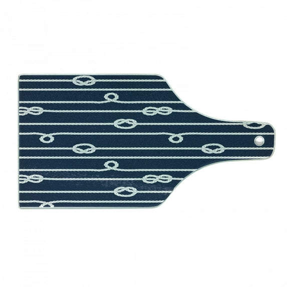 Navy Blue Cutting Board, Horizontal Marine Knots Ropes Undone Bowline Sailor Sailing Theme, Decorative Tempered Glass Cutting and Serving Board, Wine Bottle Shape, Blue and White, by Ambesonne