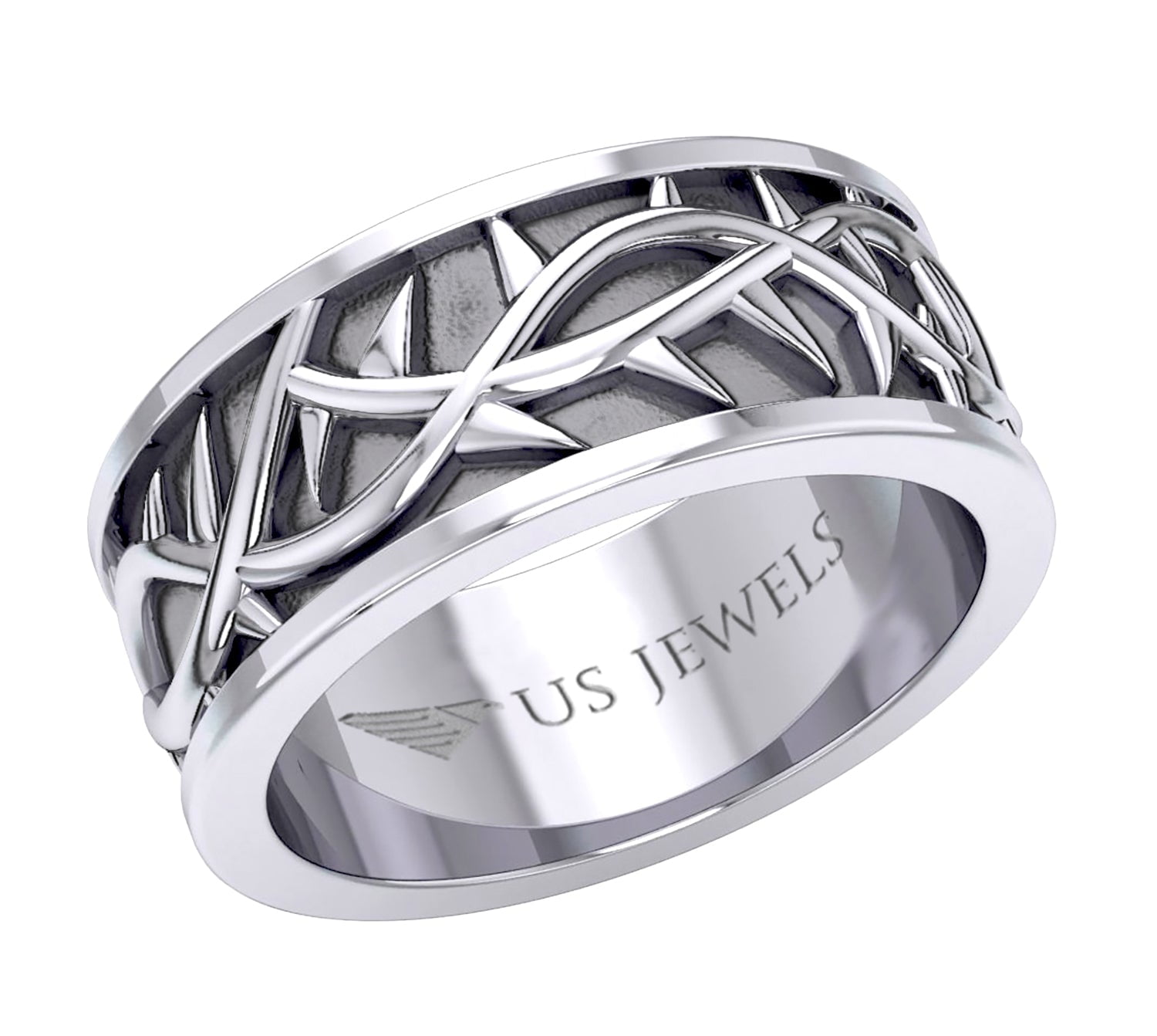 New Men's 0.925 Sterling Silver Crown of Thorns Ring