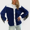 thumbnail image 4 of BiZtdJrK Hippie Clothes for Women Vintage Fringe Jackets Casual Button Lapel Long Sleeve Cardigans Trendy Colorblock Tassel Coat Going Out Tops Cyber and Monday Sales Blue XL, 4 of 9