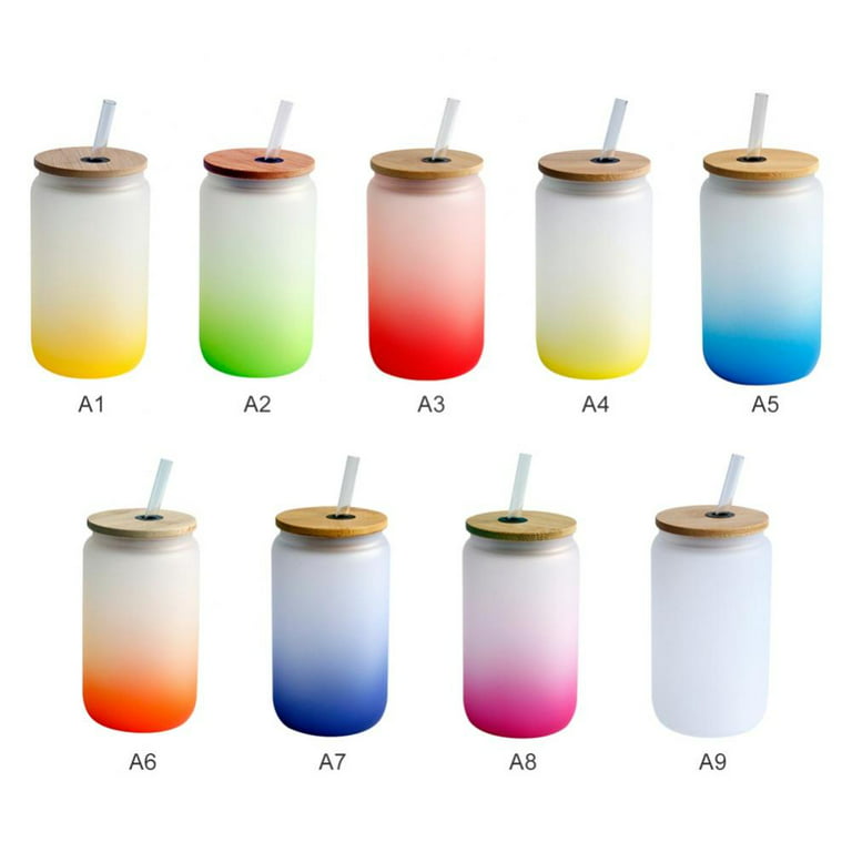  AGH 6 Pack Sublimation Glass Blanks Frosted 10 oz Glass Beer  Can Cup, Glass Sublimation Tumblers with Splash-proof Bamboo Lid and Straw,  Sublimation Glass Jar for Juice Coffee Milk Soda, Great