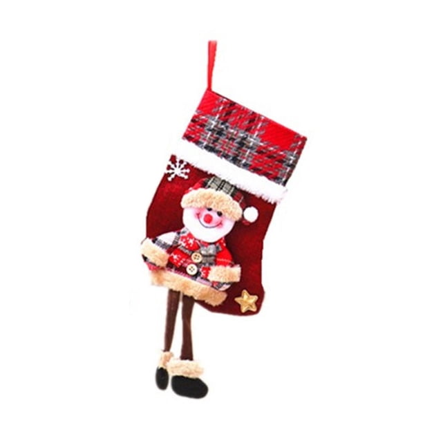 Colgador de medias con patrón de rejilla de Navidad, calcetines con pierna larga, aperitivos, colgante, decoración, bolsa de regalo, escaparate Kits de decoración para fiestas Muñeco de nieve Toystoory HA069610-02