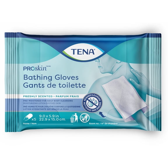 TENA ProSkin Bathing Glove Wipe or Washcloth 5.9 X 9 Inch 54366, 1 Pack 5 Wipes