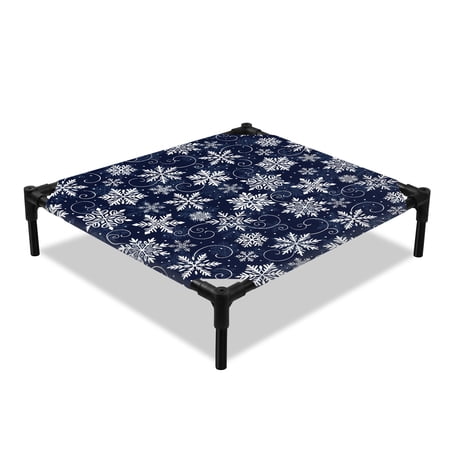 Christmas Snowflake Elevated Dog Bed Winter Vintage Classic Texture Cooling Breathable Outdoor Raised Dog Cot Bed with Metal Frame Non-Slip Feet for Small Dog 20x20in