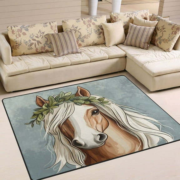 Ryvnso Cartoon Horse Area Floor Rugs Soft Non-Slip Large Mats Nursery Carpets 63" x 48"