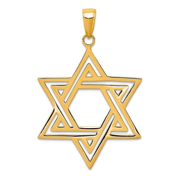 25mm 10k Yellow Gold Solid Polished Religious Judaica Star of David Charm Pendant Necklace for Women