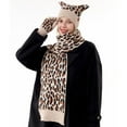 thumbnail image 2 of Bibifish 3 PCS Scarf Hat Glove Sets For Women Leopard Print Winter Warm Cat Ear Beanie Hats With Matching Gloves And Scarves For Cold Weather, 2 of 3