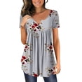 thumbnail image 3 of FASHIONWT Women Summer First Generation Smocked Button Loose Print Short Sleeve Causal T-Shirt, 3 of 4