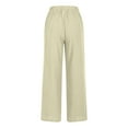 thumbnail image 4 of QATAINLAV Women Summer Lightweight Linen Pants with Pockets Casual Eyelet Embroidery Solid Beach Trousers Drawstring High Waisted Going Out Wide Leg Pants Best Sales Today Beige M, 4 of 6