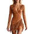 thumbnail image 2 of Ovbmpzd Sexy Summer Dresses for Women 2026 Bodycon Mini Brown Solid Dresses Casual V-Neck Long Sleeve Dresses Dresses,XL, 2 of 5