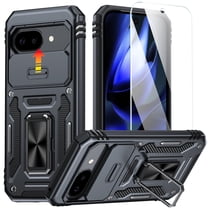 ANTSHARE for Google Pixel 9A, Slide Camera Cover & Screen Protector & 360°Rotatable Ring Kickstand Military Grade Heavy Duty Protection Case for Google Pixel 9A 2025 5G - Black
