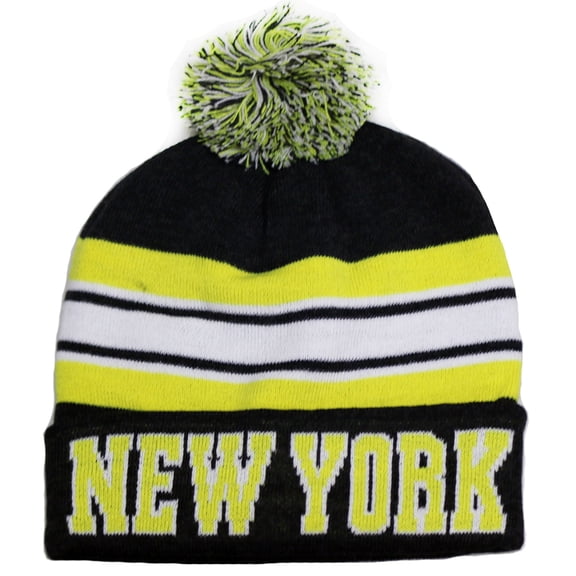 New York City Hunter USA Striped Men's Winter Hats (Black/Yellow)