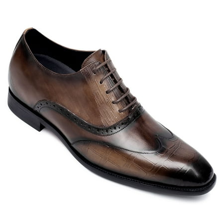 CMR CHAMARIPA Men s Invisible Height Increasing Elevator Shoes Oxfords Hidden Heel Formal Dress Shoes Brown Leather Shoes That Make You Taller 2.36 Inches
