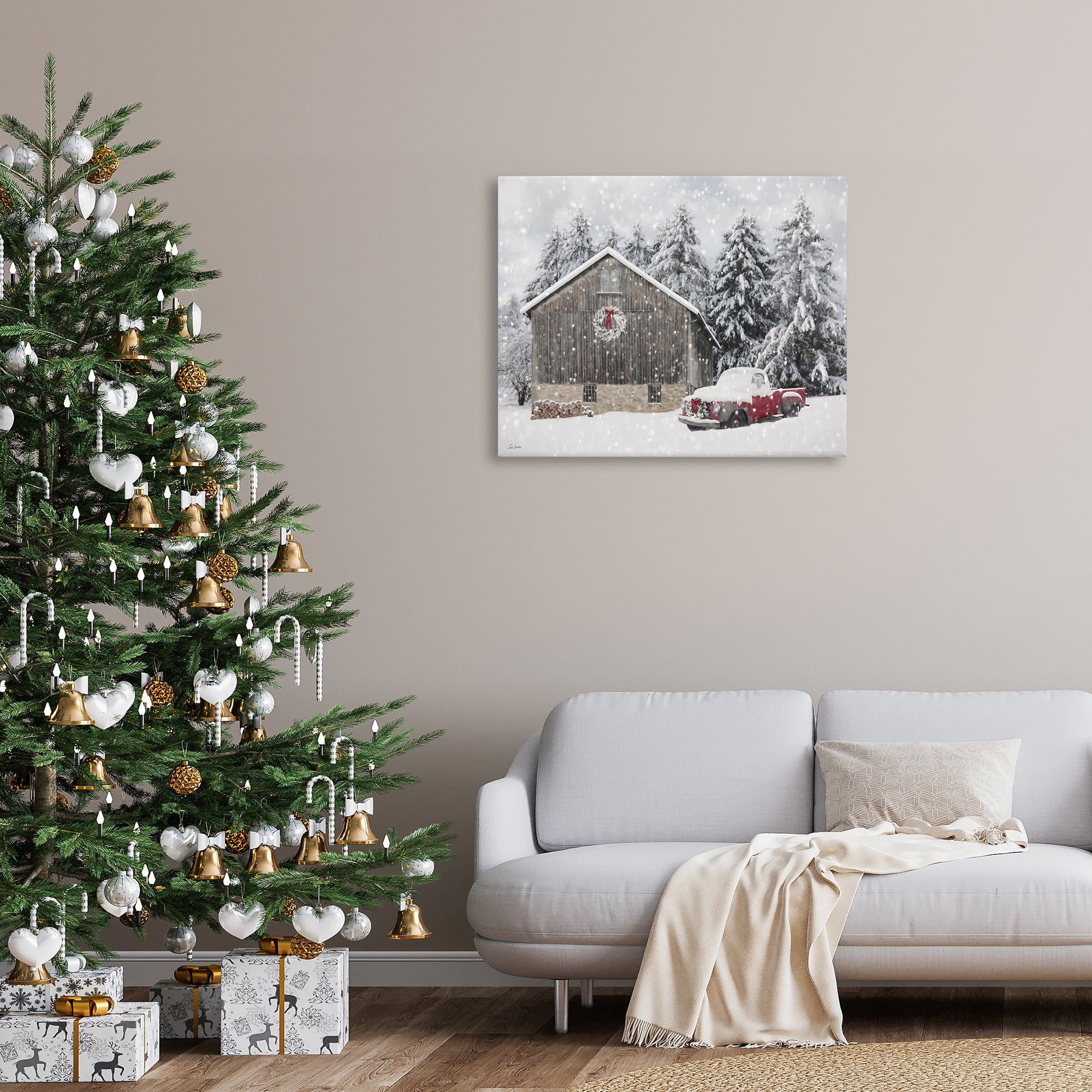 Stupell Industries Snow Covered Farm Scene Holiday Painting Gallery Wrapped Canvas Art Prints Wall Art, 40 x 30