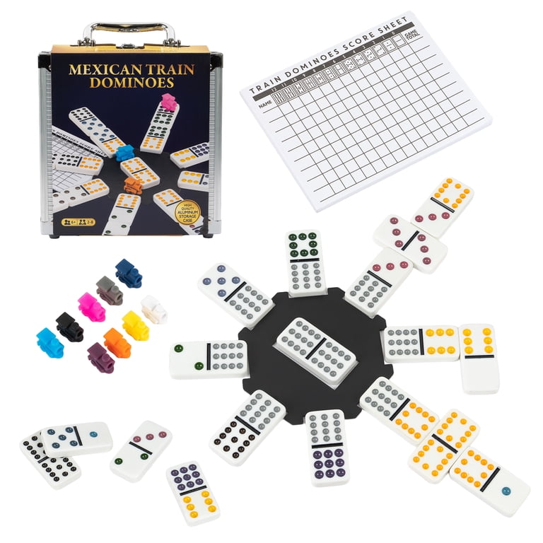 Mexican Train Dominoes Game Set in Aluminum Case photo 2