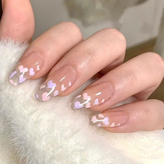 Press on Nails Uñas postizas medianas, 24 piezas de uñas postizas brillantes, cobertura completa, uñas de gel artificiales UV para mujeres y niñas