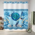 thumbnail image 6 of No Hook Shower Curtain with Built-in Rings - Coastal Ocean Washable Waterproof Fabric Bathroom Curtains for Hotel,Rentals, 72 X 72 Inch Long , Sea Turtles Starfishs Blue, 6 of 9