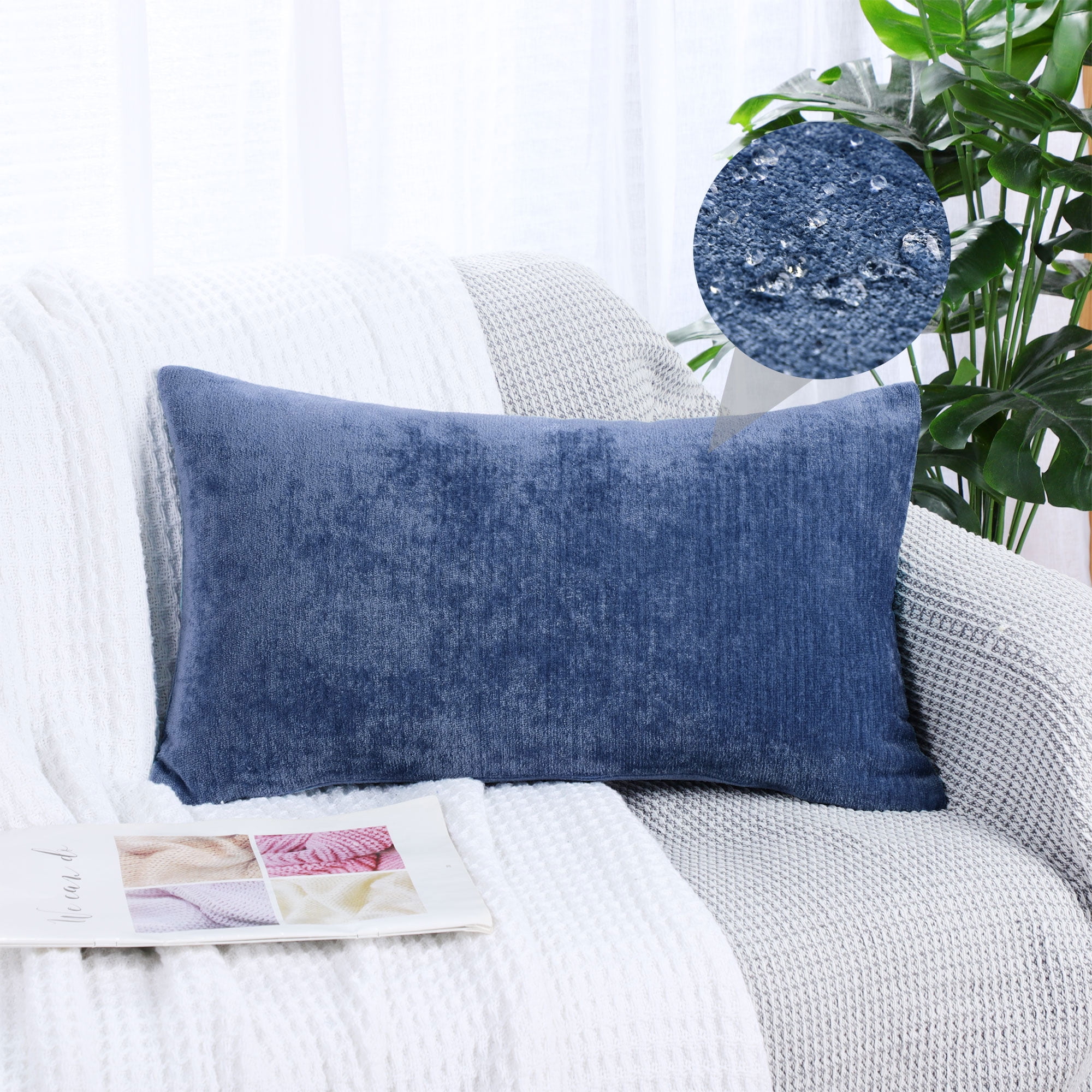 Unique Bargains Soft Water Repellent Throw Pillow Covers Navy Blue 12"x20"