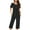Black, variant on Jamicy Loungewear for Women Fashion Casual Loose Printed Round Neck Button-Up Short Sleeve Top with Capri Pants Pajamas Set Ladies Home Clothes