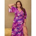 thumbnail image 5 of Women's Plus Size Slit Printed Half Sleeve Maxi Dress 100% Viscose With Elegant Flowing Silhouette All Day Comfort, 5 of 10