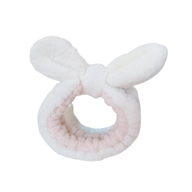 Transemion Serre-Tête de Douche Doux et Léger Oreilles d'Animal Mignonnes Larges Applications Bandeau Multifonction Blanc