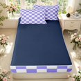 thumbnail image 4 of Manfei Minimalist Checkered Zipper Queen Comforter Set with Fitted Sheet and 2 Pillowcases,Geometric Plaid Zipper Bedding Set,Purple White,Navy Blue Reversible,4pcs, 4 of 8