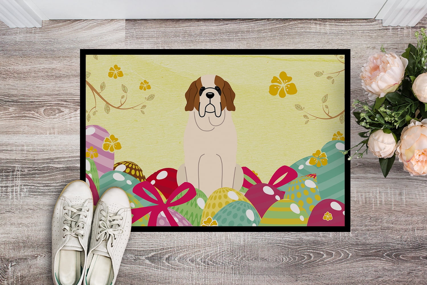 Carolines Treasures BB6035JMAT 24 x 36 in. Easter Eggs Saint Bernard Indoor or Outdoor Mat
