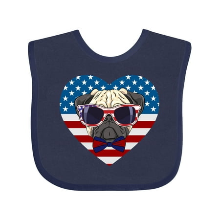 

Inktastic Pug Dog Patriotic US Flag Heart Gift Baby Boy or Baby Girl Bib