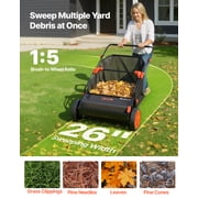 VEVOR Push Lawn Sweeper, 26 in Leaf & Grass Collector with 7 cu. ft. Hopper Bag, Adjustable Brush Height & Spinning Brushes, Heavy Duty Yard Sweeper with Rubber Wheels for Leaves Grass Cleanup