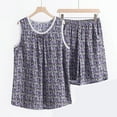 thumbnail image 3 of Lovskoo Women's 2 Piece Pajama Set Plus Size Floarl Printed Crew Neck Sleeveless Tank Tops and Printed Shorts Loungewear Two-Piece Set Purple, 3 of 3