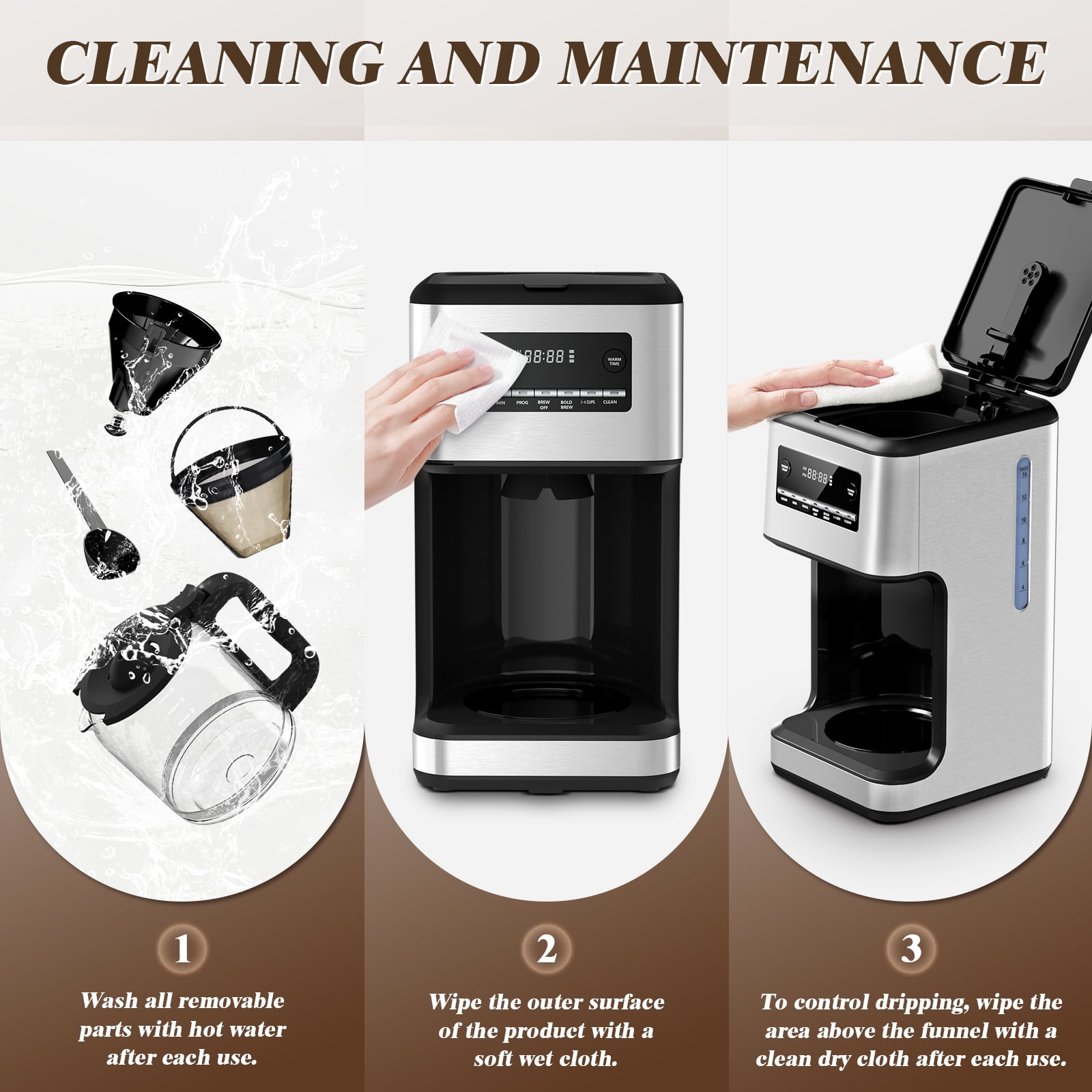 "Havato 14-Cup Drip Coffee Maker, Compact and Stylish, Silver,  14.57""x8.74""x7.80" - Walmart.com