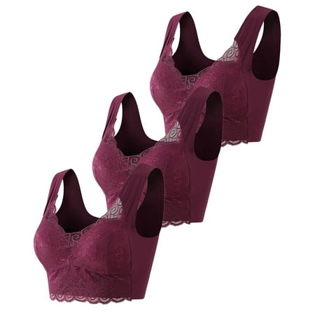 Gvdentm Women s Lace Bra 3PC Underwire Balconette Unlined Plus Size Purple XL