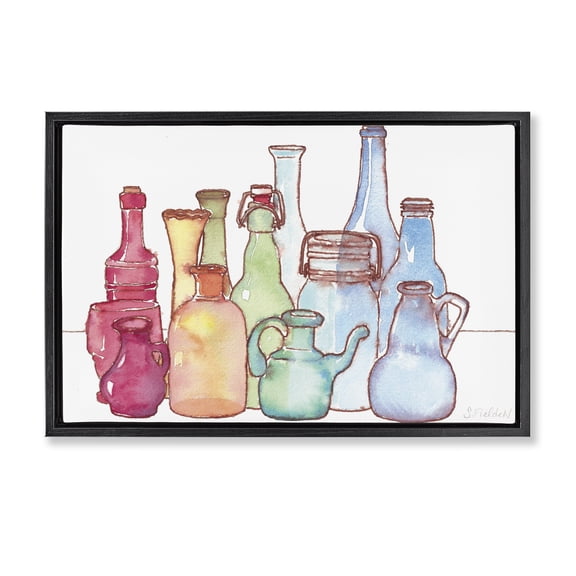 Stupell Industries Colorful Vases Collection Abstract Painting Black Floater Framed Canvas Art Print Wall Art, 25 x 17