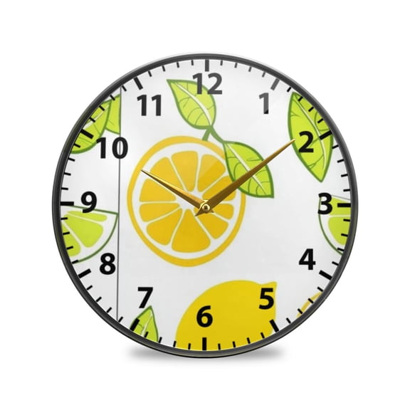 Acrylic Wall and Table Clock Lemon and Lime Pattern 9.5in Modern Decor with Golden Hands