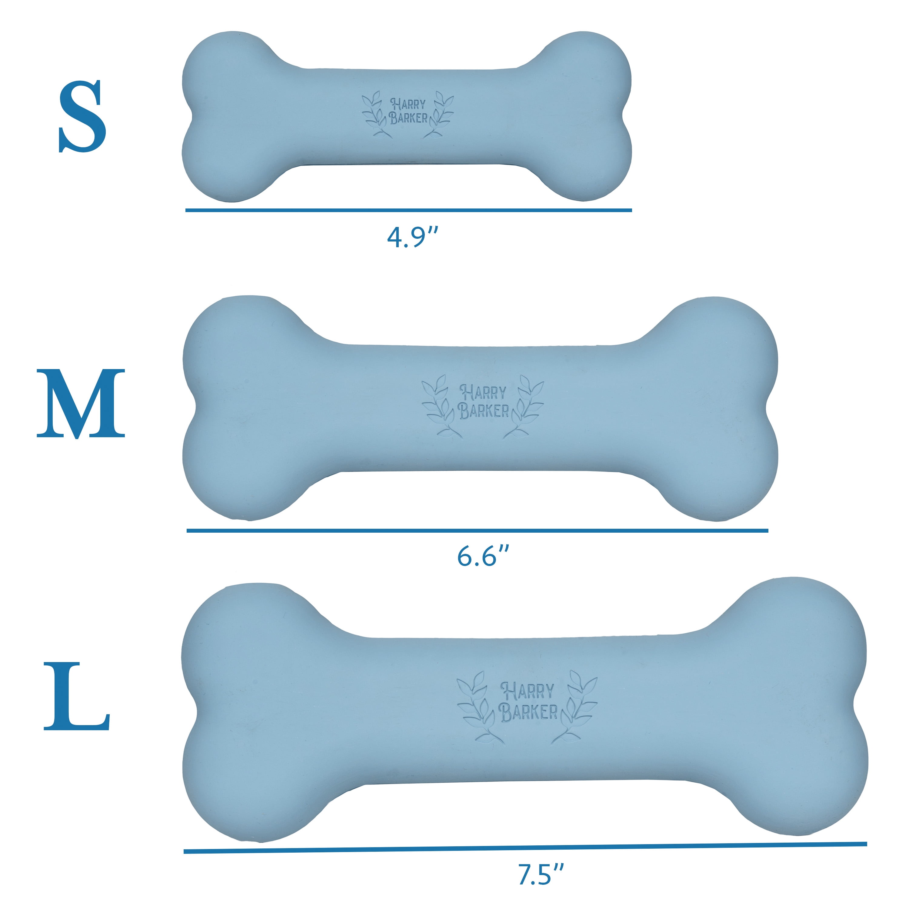 Harry Barker Durable All-Natural Rubber Bone for Dogs, Blue Small