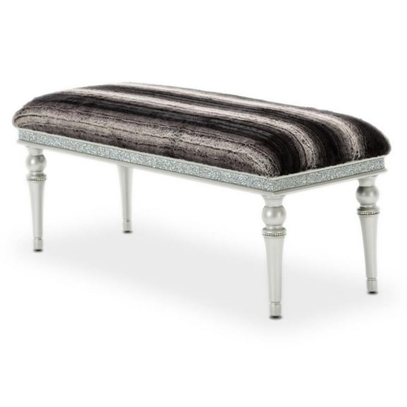 Michael Amini Melrose Plaza Contemporary Wood & Velvet Bed Bench in Dove Gray