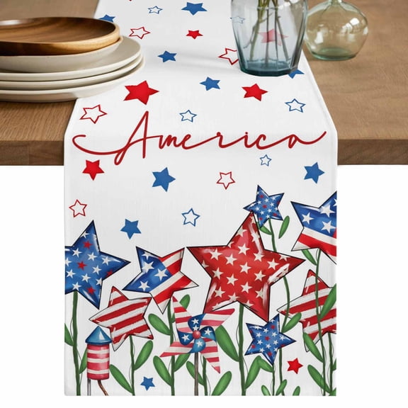 Independence Day Table Runner 108 Inches, 4th of July Red Blue Stars Patriotic Bed Runner Dresser Scarves Tabletop for Indoor Outdoor Parties/Ceremony/Banquet, 13"x 108"