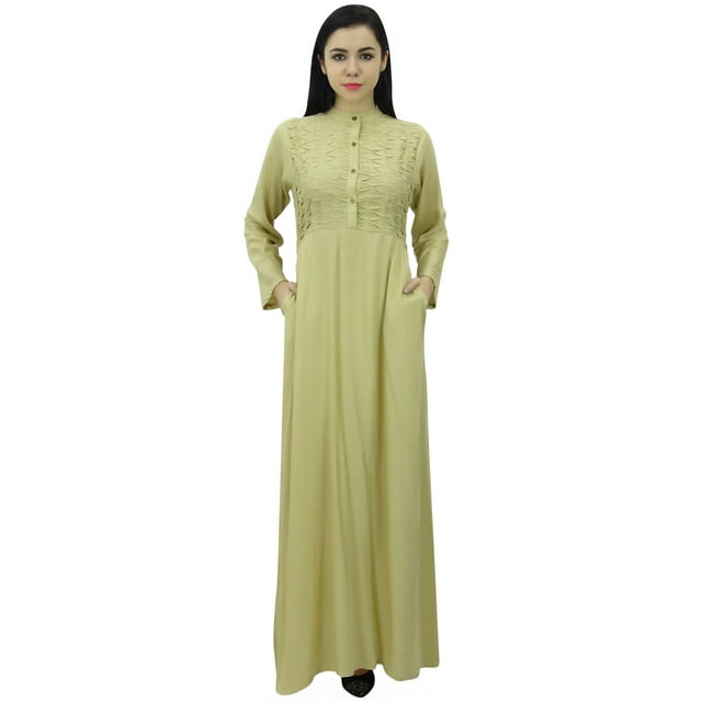 Bimba Robe Jilbab Unie à Col Mandarin pour Femmes avec Poches Manches Longues Maxi