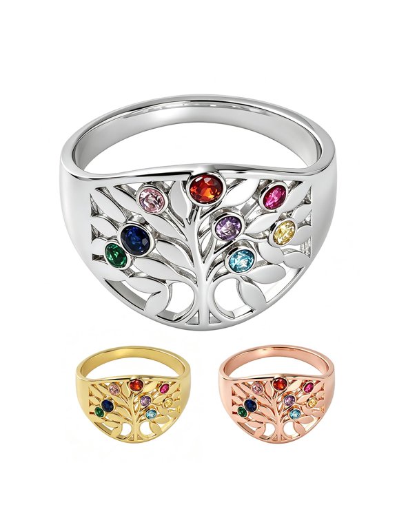 Personalized Family Tree Birthstone Ring for Women-Custom Family Keepsake Ring With Selected Birthstones, Meaningful Jewelry Gift to Honor Your Loved Ones