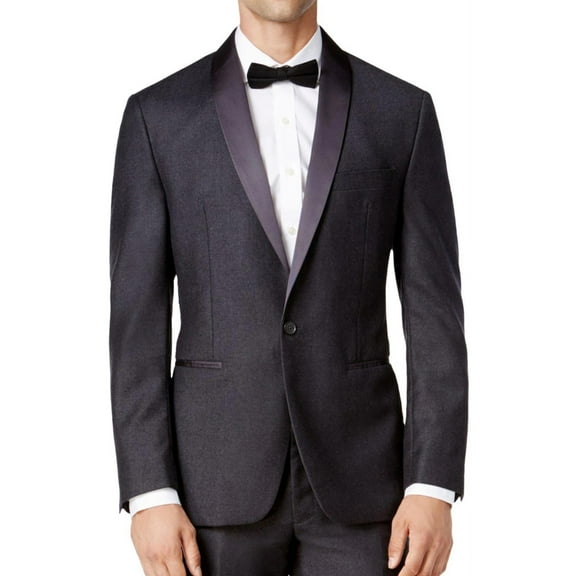 Ryan Seacrest Mens Flannel One Button Blazer Jacket, Grey, 38 Regular