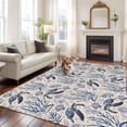 thumbnail image 3 of Summer Ocean Washable Living Room Rugs 5'x8', Turtle Starfish Coral Shell Linen Background Low Pile Throw Large Area Rug Non-Slip Sturdy Edge Binding Carpet for Living Room Kitchen Office, 3 of 9