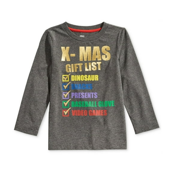 Epic Threads Boys X-Mas Gift List Graphic T-Shirt, Grey, 4T