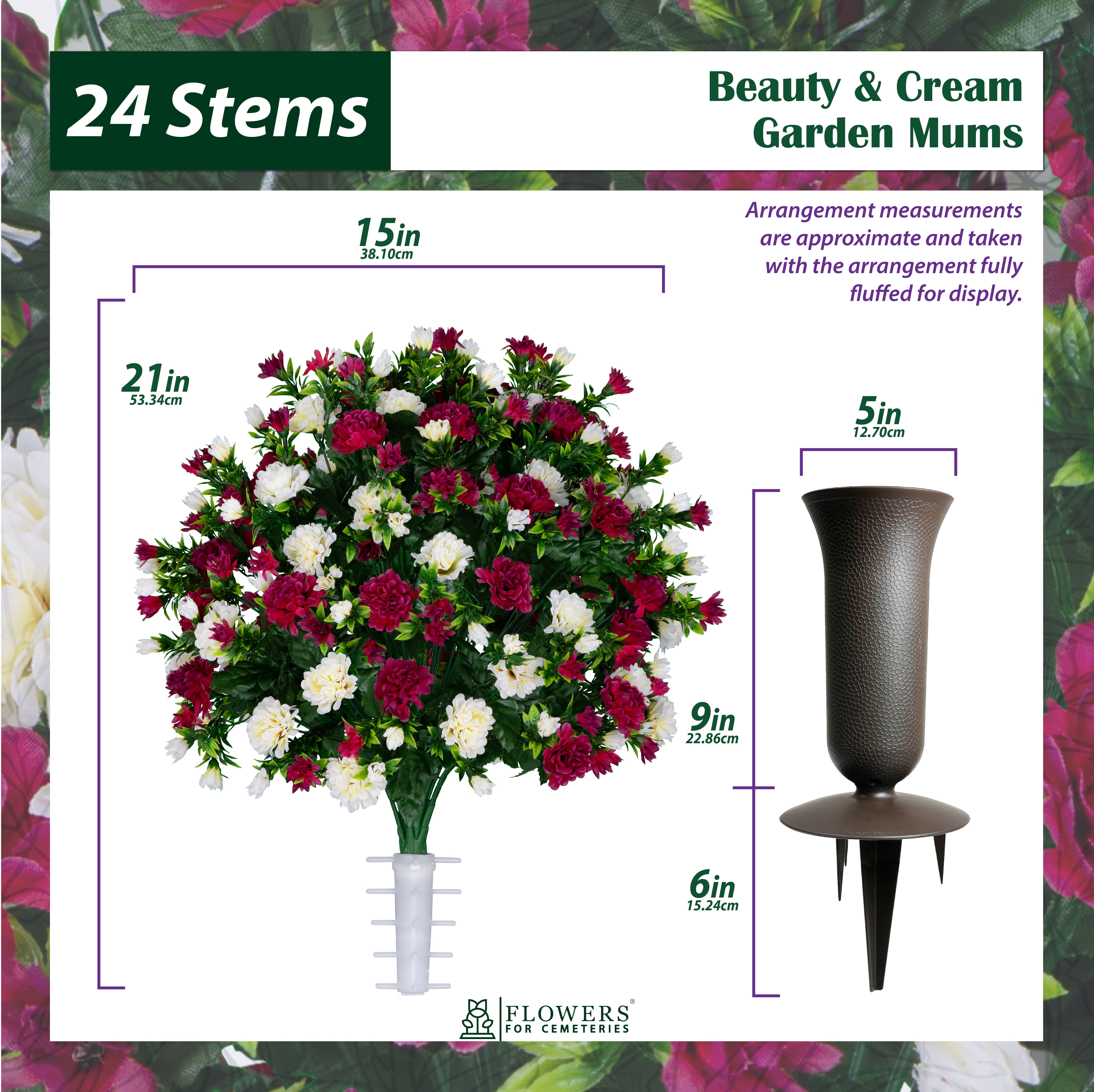 Sympathy Silks Artificial Cemetery Flowers Beauty and Cream Garden Mums 2 Bouquets & Saddle with Vases