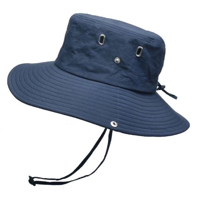 Summer Men Bucket Hat Solid Color Anti Sun Wide Brim Adjustable Fisherman Cap for Fishing