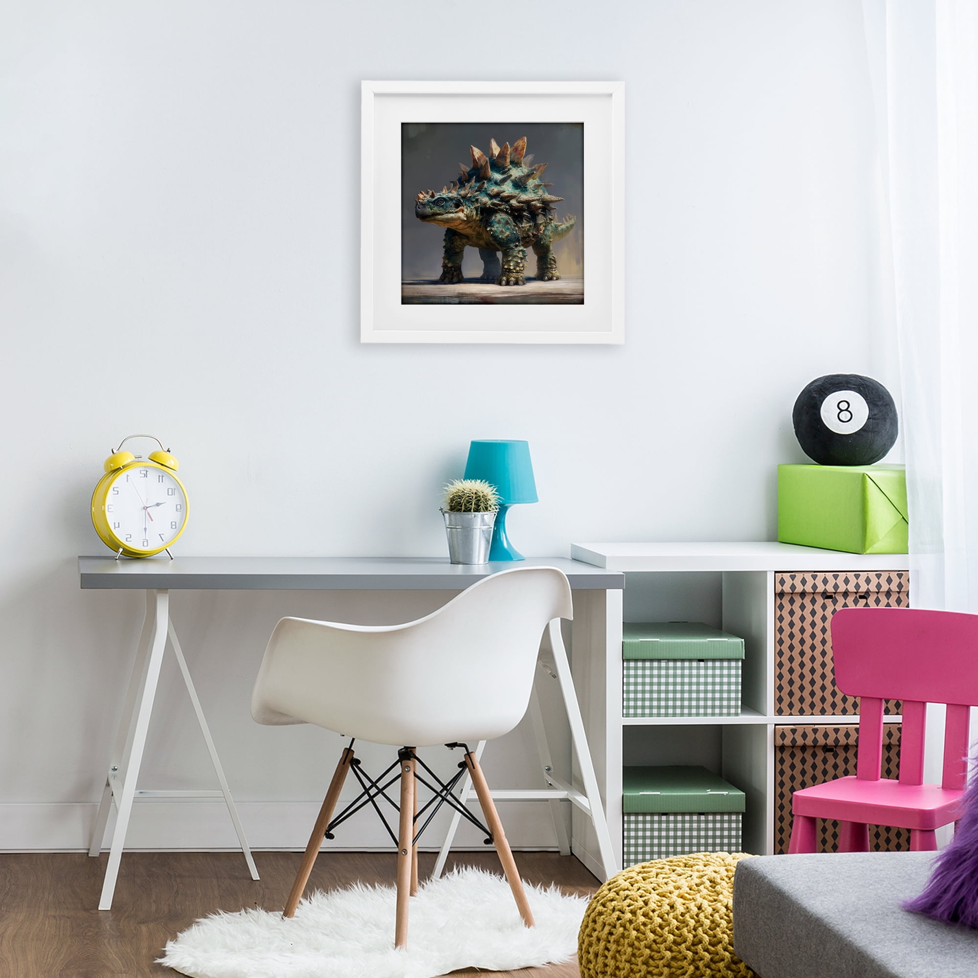 Stupell Industries Prehistoric Ankylosaurus Portrait White Framed Print Under Glass, design by Wumples