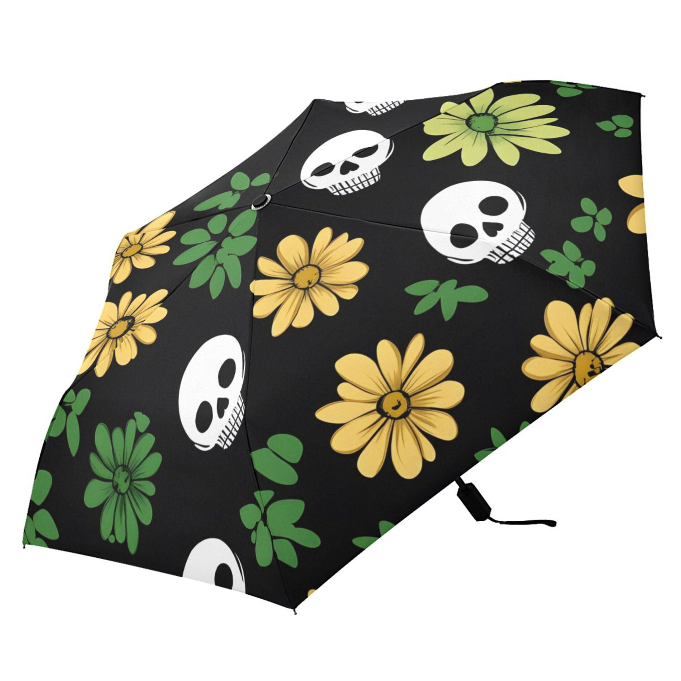 ALAZA Cute Skull in Floral UPF 50+ Compact Folding Umbrella for Rain Travel Umbrella Packable